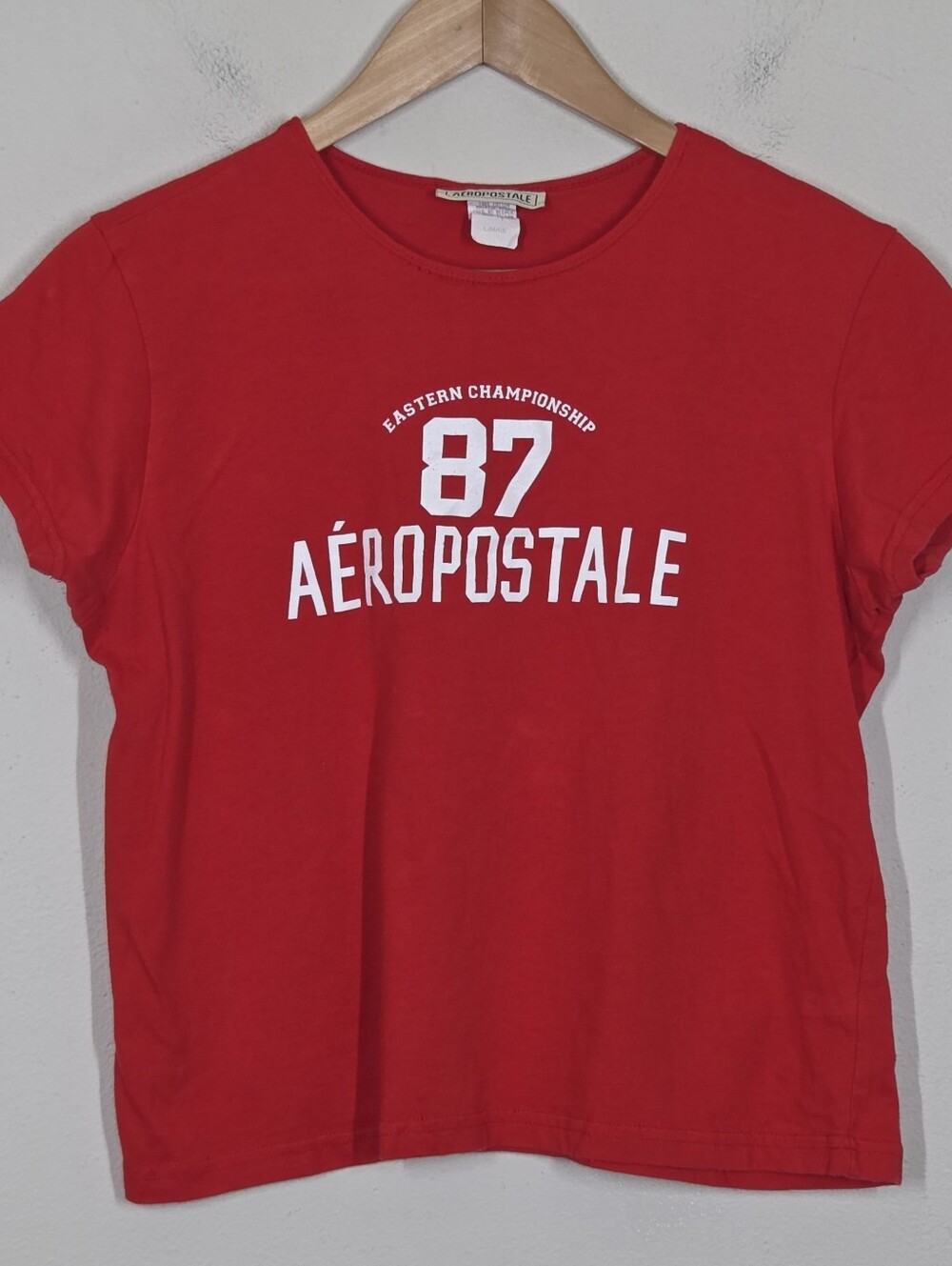 Vtg Y2K Aeropostale 87 Red Baby Tee Logo Graphic L Preppy 00s Cotton